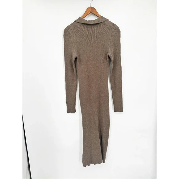 Rails Luciana Latte Brown Ribbed Knit Long Sleeve Collared Midi Dress Size M NWT - Picture 4 of 7
